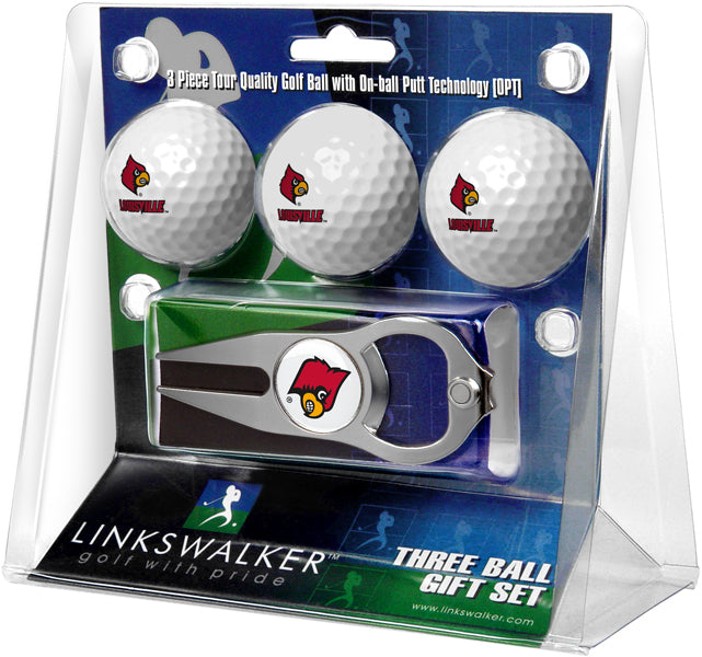Louisville Cardinals - 3 Ball Gift Pack with Hat Trick Divot Tool
