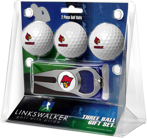 Louisville Cardinals Regulation Size 3 Golf Ball Gift Pack with Hat Trick Divot Tool (Silver)