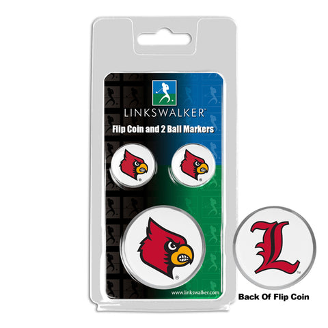 Louisville Cardinals Flip Challenge Coin 2 Golf Ball Markers Pack