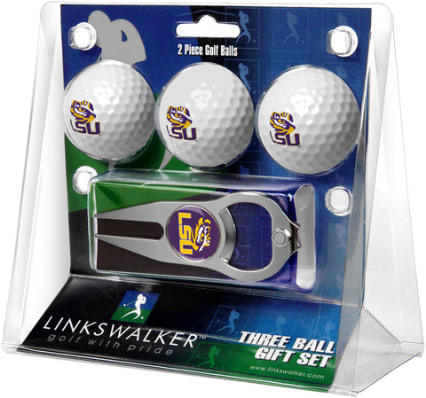LSU Tigers Regulation Size 3 Golf Ball Gift Pack with Hat Trick Divot Tool (Silver)