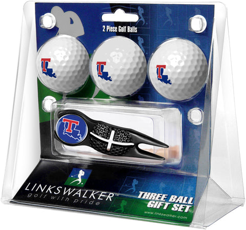 Louisiana Tech Bulldogs Regulation Size 3 Golf Ball Gift Pack with Crosshair Divot Tool (Black)