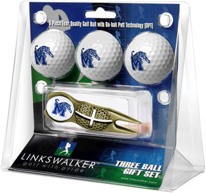 Memphis Tigers - Gold Crosshair Divot Tool 3 Ball Gift Pack