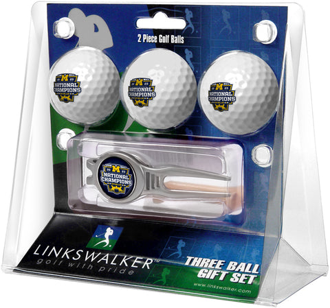 Michigan Wolverines 2023 Champions Regulation Size 3 Golf Ball Gift Pack with Kool Divot Tool