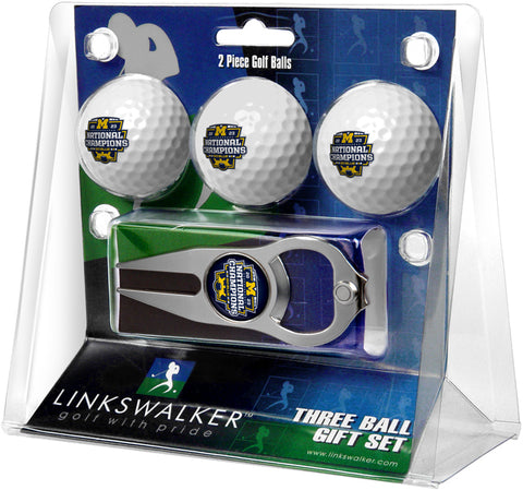 Michigan Wolverines 2023 Champions Regulation Size 3 Golf Ball Gift Pack with Hat Trick Divot Tool (Silver)