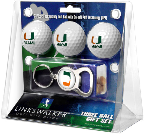 Miami Hurricanes - 3 Ball Gift Pack with Key Chain Bottle Opener