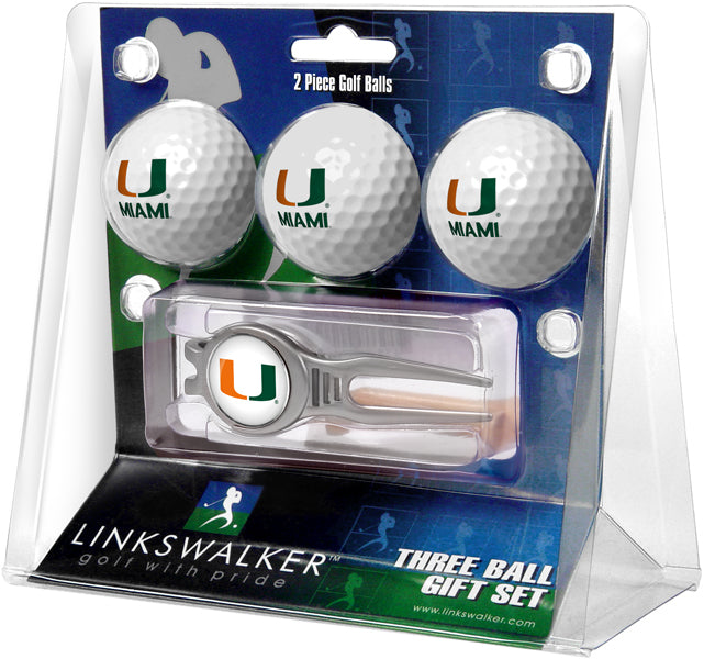 Miami Hurricanes Regulation Size 3 Golf Ball Gift Pack with Kool Divot Tool