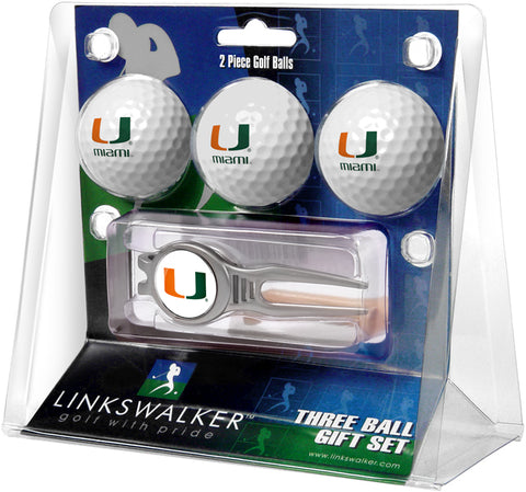 Miami Hurricanes Regulation Size 3 Golf Ball Gift Pack with Kool Divot Tool