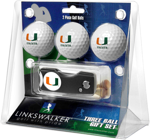 Miami Hurricanes Regulation Size 3 Golf Ball Gift Pack with Spring Action Divot Tool
