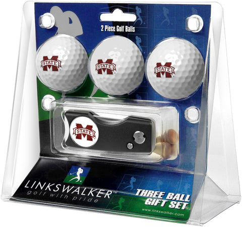 Mississippi State Bulldogs Regulation Size 3 Golf Ball Gift Pack with Spring Action Divot Tool