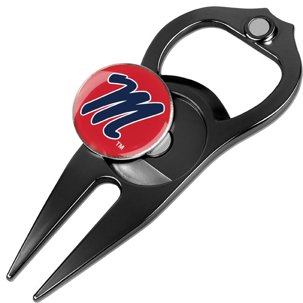 Mississippi Rebels   Ole Miss Hat Trick 5-in-1 Golf Divot Repair Tool Black