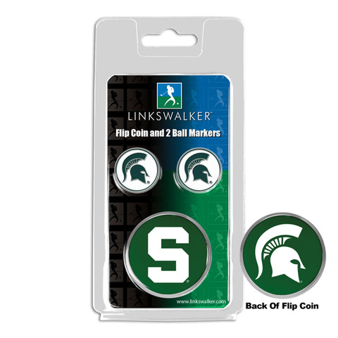 Michigan State Spartans Flip Challenge Coin 2 Golf Ball Markers Pack