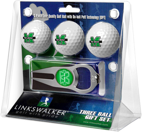 Marshall University Thundering Herd - 3 Ball Gift Pack with Hat Trick Divot Tool