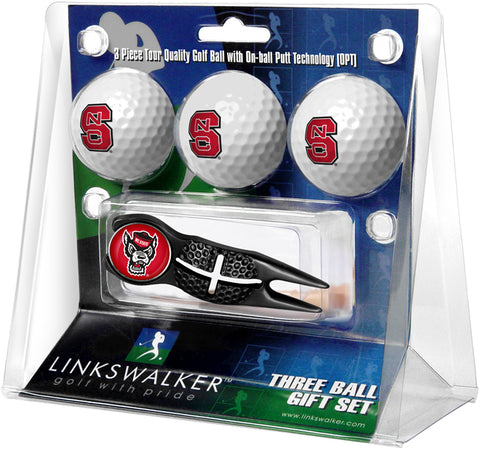 NC State Wolfpack - Black Crosshair Divot Tool 3 Ball Gift Pack