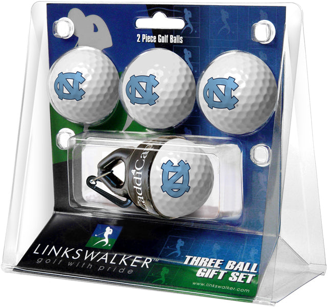 North Carolina Tar Heels Regulation Size 4 Golf Ball Gift Pack + CaddiCap Holder