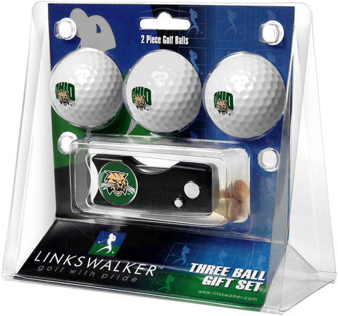 Ohio University Bobcats Regulation Size 3 Golf Ball Gift Pack with Spring Action Divot Tool