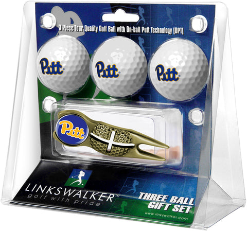 Pittsburgh Panthers - Gold Crosshair Divot Tool 3 Ball Gift Pack