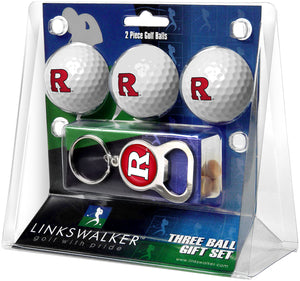 Rutgers Scarlet Knights Regulation Size 3 Golf Ball Gift Pack with Keychain Bottle Opener