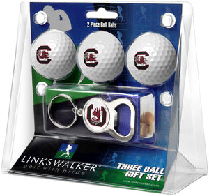 South Carolina Gamecocks Regulation Size 3 Golf Ball Gift Pack with Keychain Bottle Opener