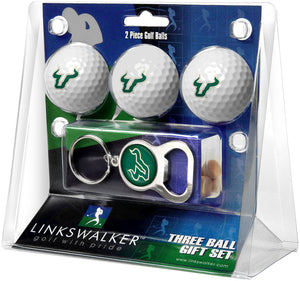 South Florida Bulls Regulation Size 3 Golf Ball Gift Pack with Keychain Bottle Opener