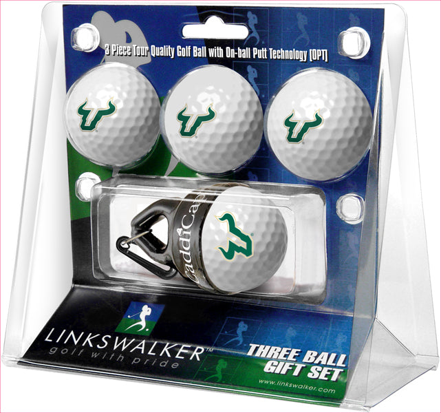 South Florida Bulls 4 Golf Ball Gift Pack with CaddiCap Ball Holder