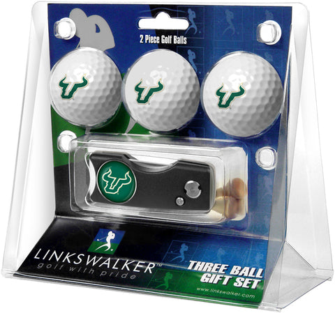 South Florida Bulls Regulation Size 3 Golf Ball Gift Pack with Spring Action Divot Tool