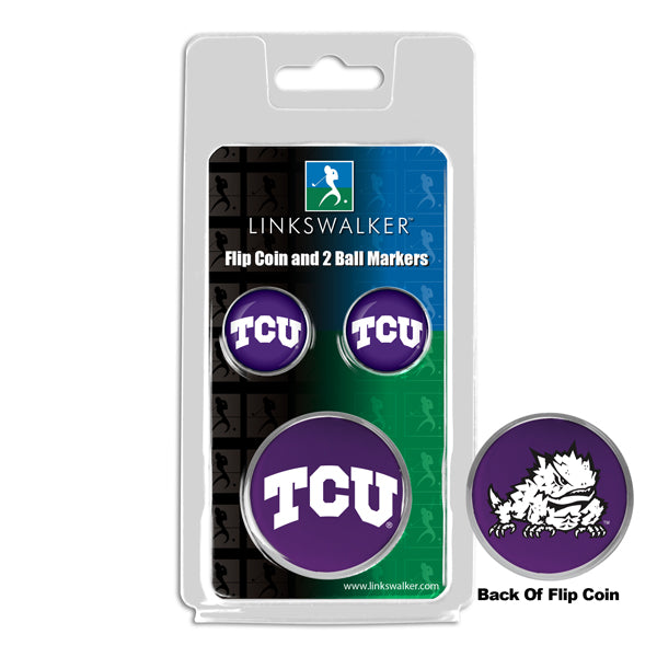 Texas Christian Horned Frogs - Flip Coin and 2 Golf Ball Marker Pack