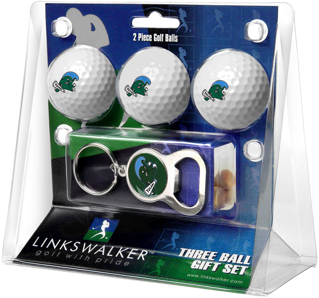 Tulane University Green Wave Regulation Size 3 Golf Ball Gift Pack with Keychain Bottle Opener