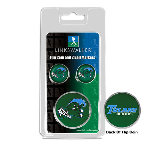 Tulane University Green Wave Flip Challenge Coin 2 Golf Ball Markers Pack