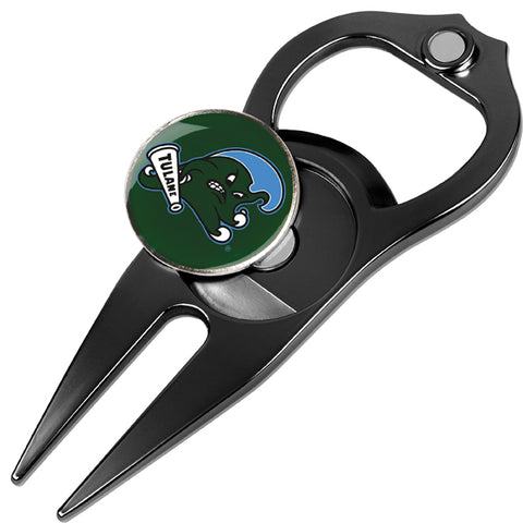Tulane University Green Wave Hat Trick 5-in-1 Golf Divot Repair Tool Black