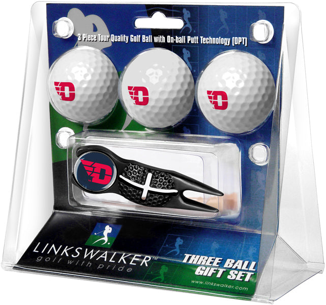 Dayton Flyers - Black Crosshair Divot Tool 3 Ball Gift Pack