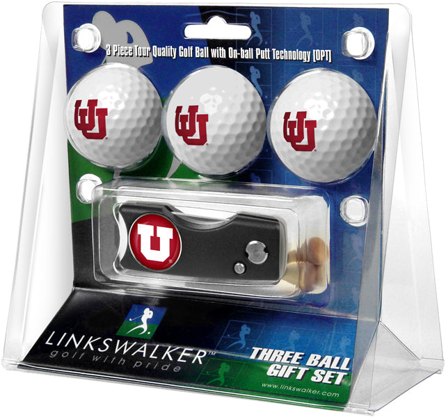 Utah Utes - Spring Action Divot Tool 3 Ball Gift Pack