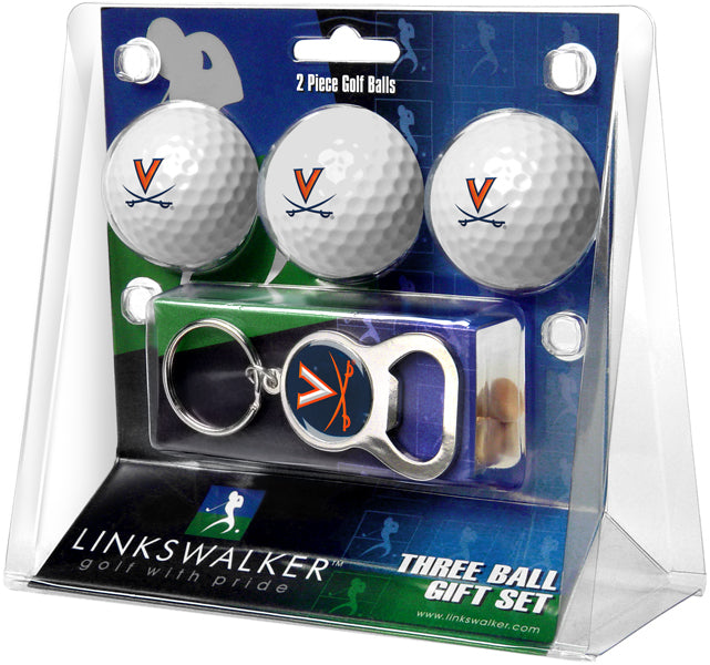 Virginia Cavaliers Regulation Size 3 Golf Ball Gift Pack with Keychain Bottle Opener