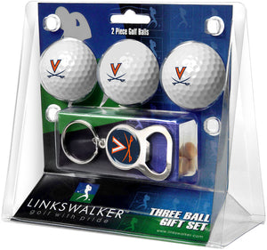 Virginia Cavaliers Regulation Size 3 Golf Ball Gift Pack with Keychain Bottle Opener