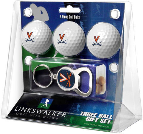 Virginia Cavaliers Regulation Size 3 Golf Ball Gift Pack with Keychain Bottle Opener