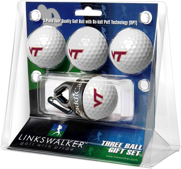 Virginia Tech Hokies 4 Golf Ball Gift Pack with CaddiCap Ball Holder
