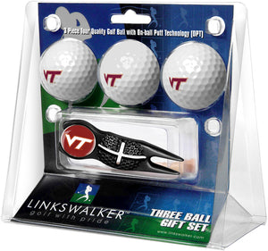 Virginia Tech Hokies - Black Crosshair Divot Tool 3 Ball Gift Pack