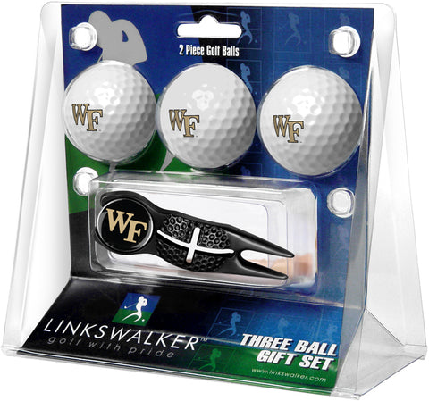 Wake Forest Demon Deacons Regulation Size 3 Golf Ball Gift Pack with Crosshair Divot Tool (Black)