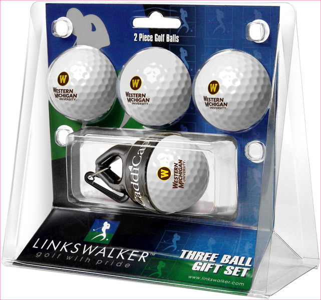 Western Michigan Broncos Regulation Size 4 Golf Ball Gift Pack + CaddiCap Holder