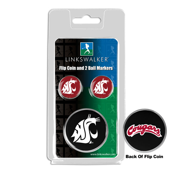 Washington State Cougars Flip Challenge Coin 2 Golf Ball Markers Pack