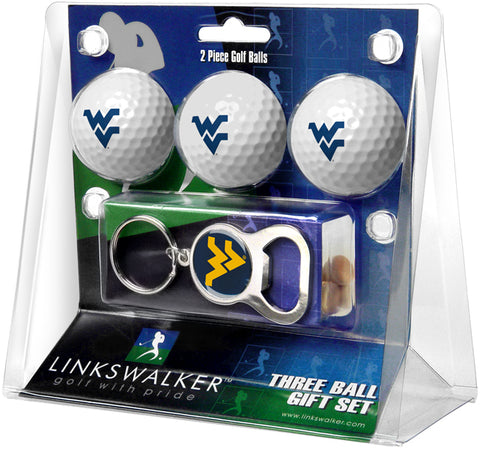 West Virginia Mountaineers Regulation Size 3 Golf Ball Gift Pack with Keychain Bottle Opener
