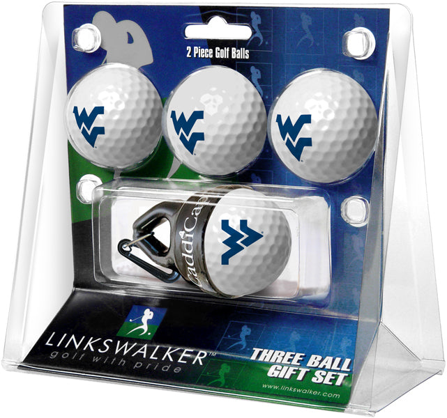 West Virginia Mountaineers Regulation Size 4 Golf Ball Gift Pack + CaddiCap Holder