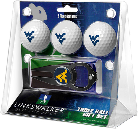 West Virginia Mountaineers Regulation Size 3 Golf Ball Gift Pack with Hat Trick Divot Tool (Black)