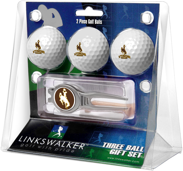 Wyoming Cowboys Regulation Size 3 Golf Ball Gift Pack with Kool Divot Tool