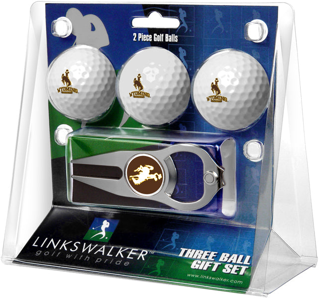 Wyoming Cowboys Regulation Size 3 Golf Ball Gift Pack with Hat Trick Divot Tool (Silver)