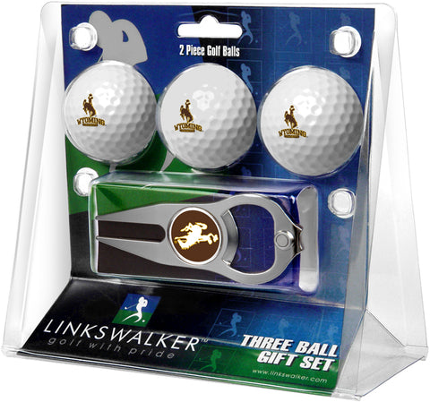 Wyoming Cowboys Regulation Size 3 Golf Ball Gift Pack with Hat Trick Divot Tool (Silver)
