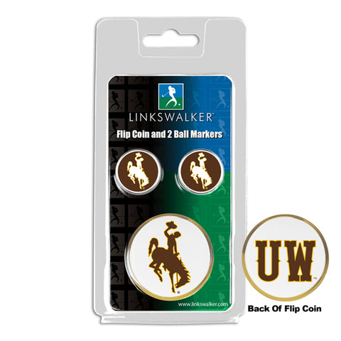 Wyoming Cowboys Flip Challenge Coin 2 Golf Ball Markers Pack