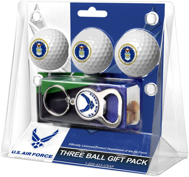U.S. Air Force Regulation Size 3 Golf Ball Gift Pack with Keychain Bottle Opener