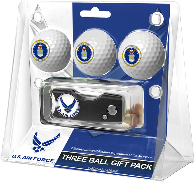 U.S. Air Force Regulation Size 3 Golf Ball Gift Pack with Spring Action Divot Tool