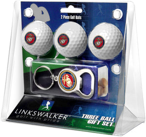 U.S. Marines Regulation Size 3 Golf Ball Gift Pack with Keychain Bottle Opener