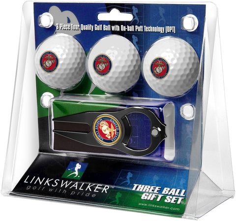 U.S. Marines - 3 Ball Gift Pack with Hat Trick Divot Tool Black